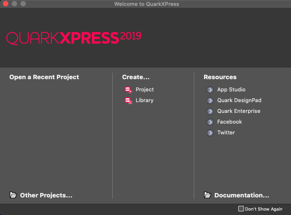 QuarkXPress 15.2 : Main screen