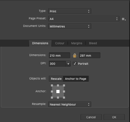 Affinity Designer 1.8 : Page setup