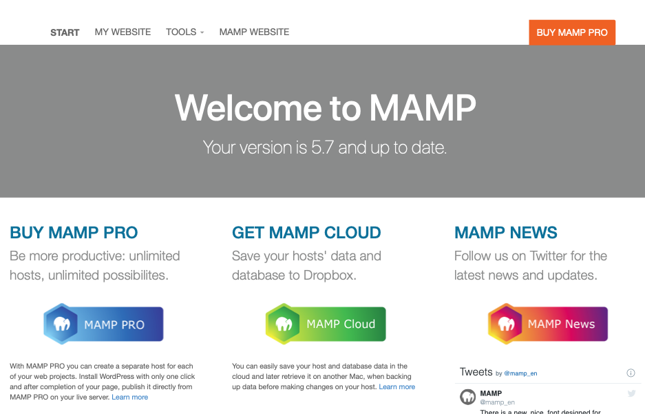 MAMP 5.7 : Web server page