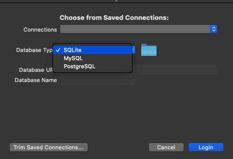 Liya 5.0 : Select database screen