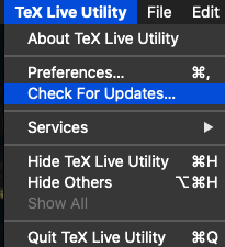 TeX Live Utility 1.3 : Menu tabs