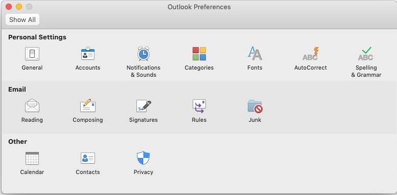 Microsoft Outlook 16.3 : Preferences