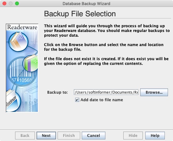 Readerware 4.2 : Backup File Selection