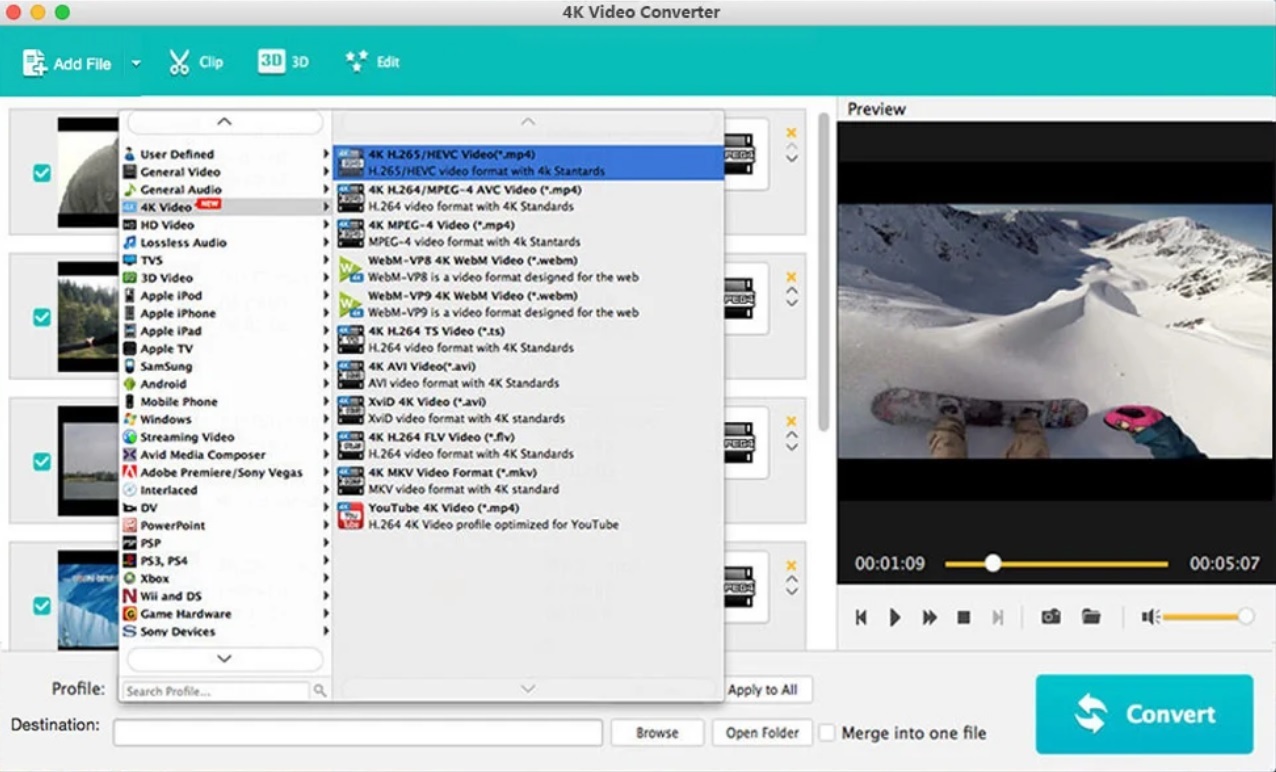 4K Video Converter 5.2 : Target Profiles