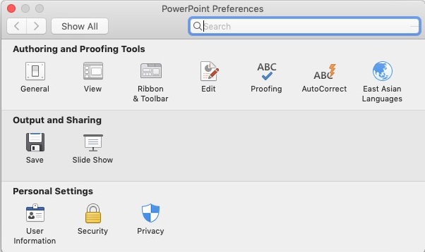 Microsoft PowerPoint 16.3 : Preferences