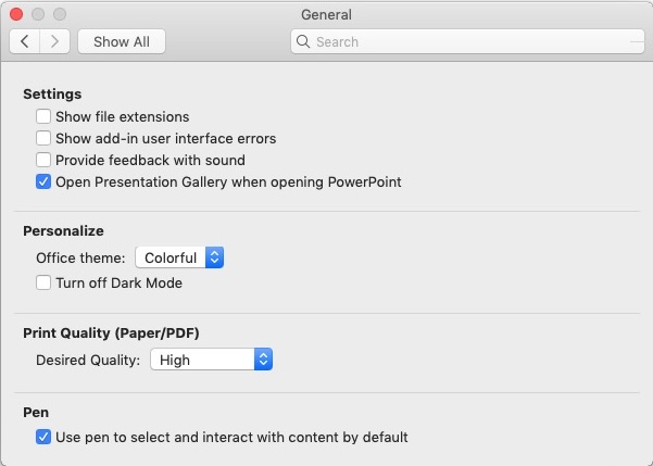Microsoft PowerPoint 16.3 : General Options