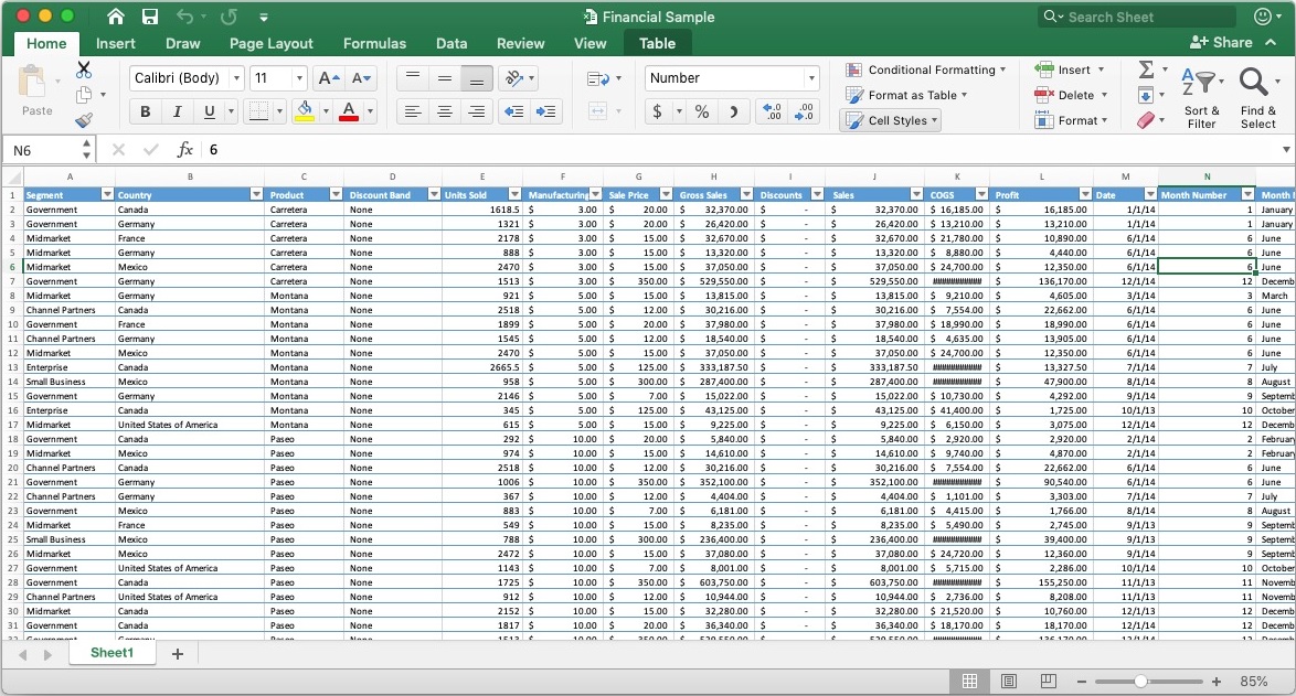 Microsoft Excel 16.3 : Main Screen 