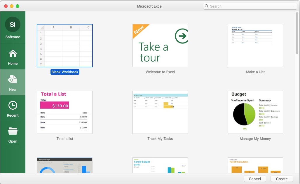 Microsoft Excel 16.3 : New Book