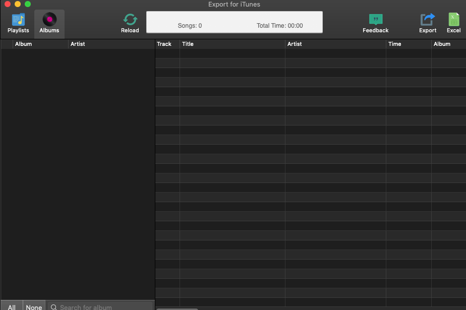 Export for iTunes 2.0 : Album screen