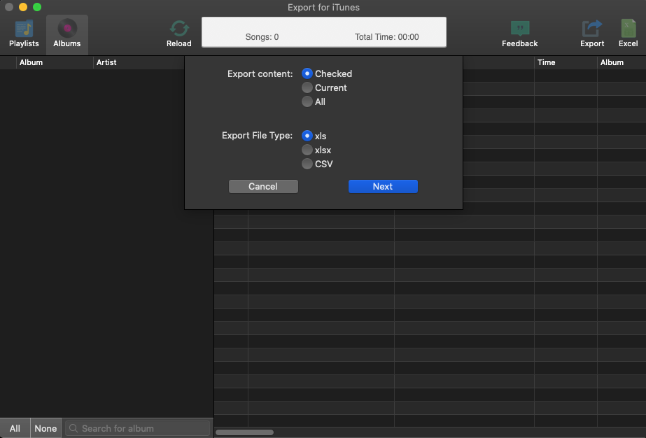 Export for iTunes 2.0 : Excel tab