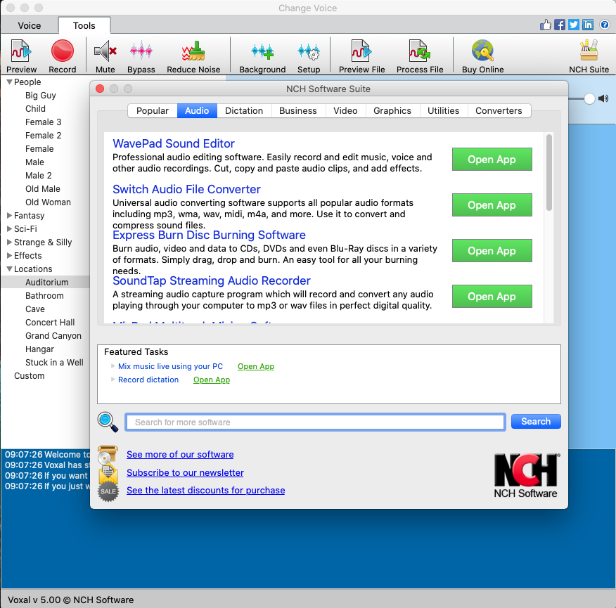 Voxal 5.0 : Software suite window