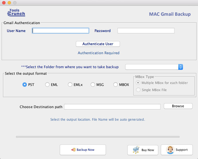 ToolsCrunch Mac Gmail Backup 1.0 : Main Window