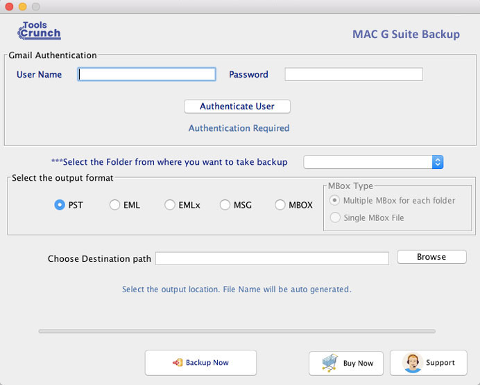 ToolsCrunch Mac Gsuite Backup 1.0 : Main Window