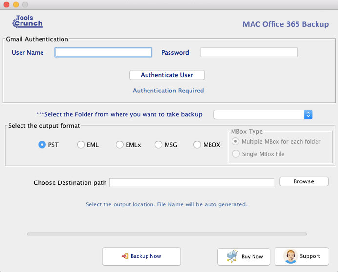 ToolsCrunch Mac Office 365 Backup 1.0 : Main Window