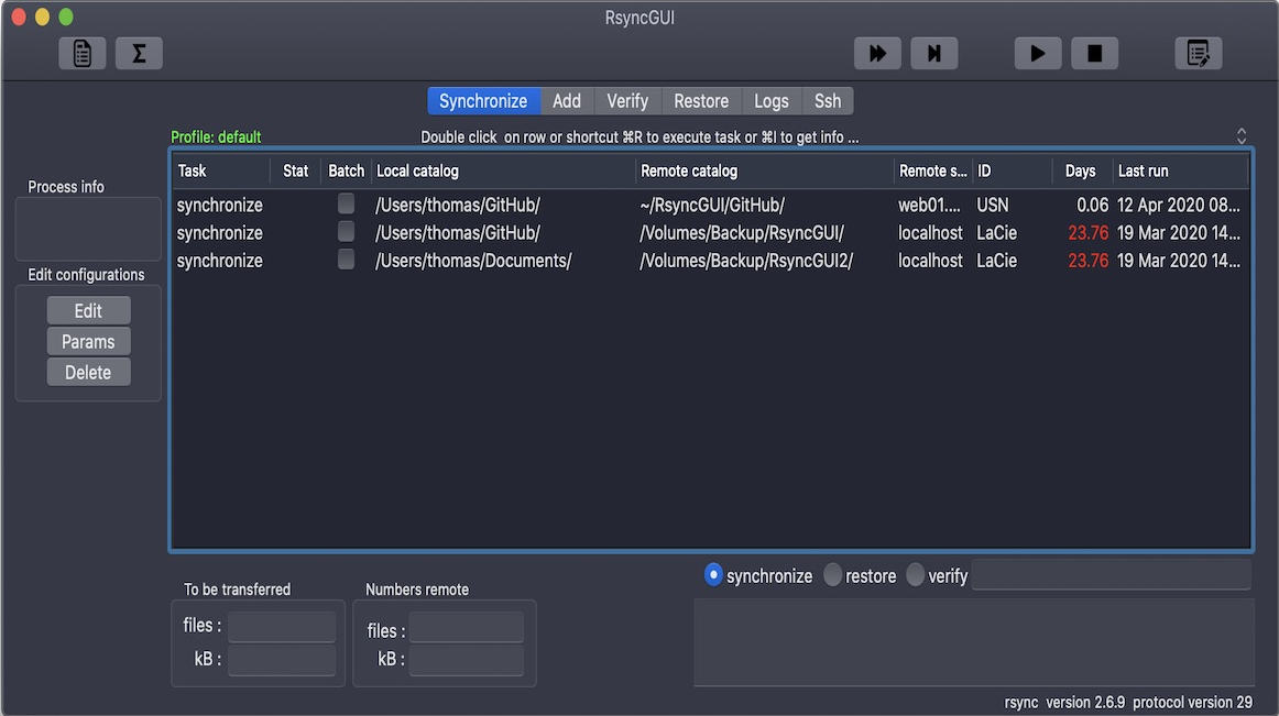 RsyncGUI 2.1 : Main Window