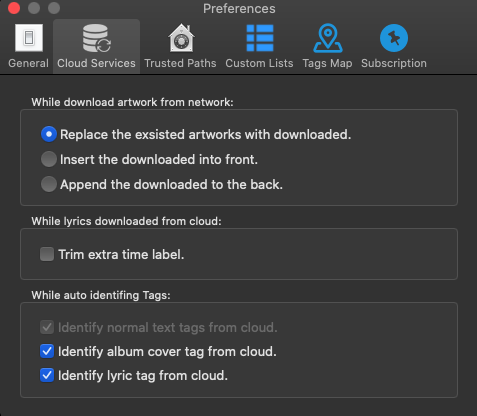 Music Tag Editor 5.4 : Cloud Services tab