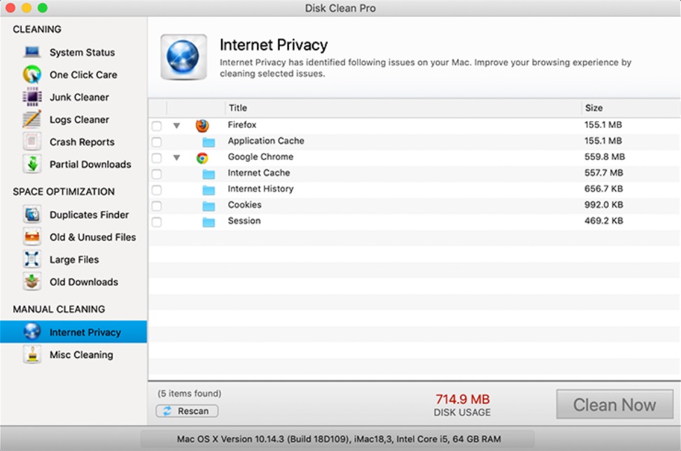 Disk Clean Pro 3.3 : Internet Privacy