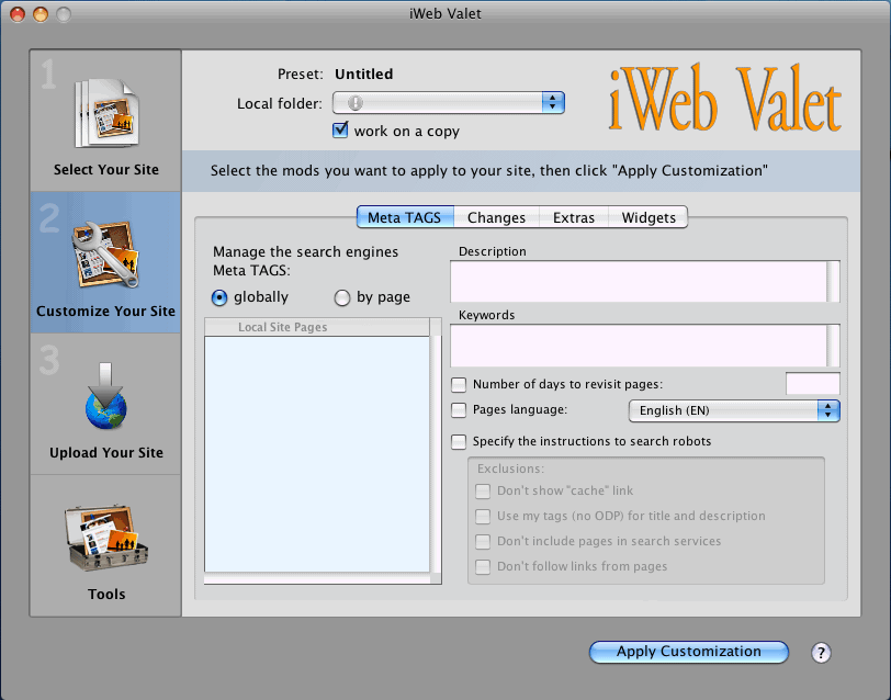 iWeb Valet 2.3 : User Interface