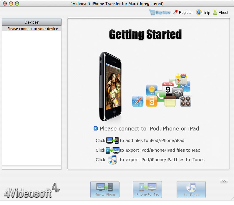 4Videosoft iPhone Transfer for Mac 3.2 : Main Window