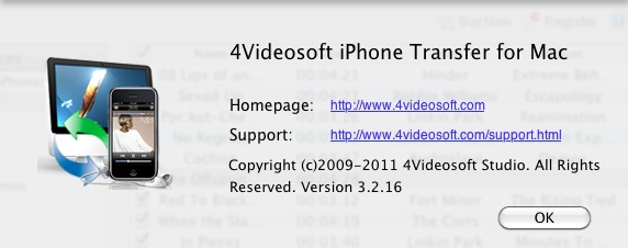 4Videosoft iPhone Transfer for Mac 3.2 : About window