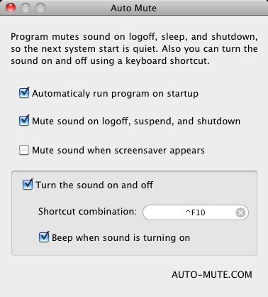 Auto Mute 3.4 : Options window