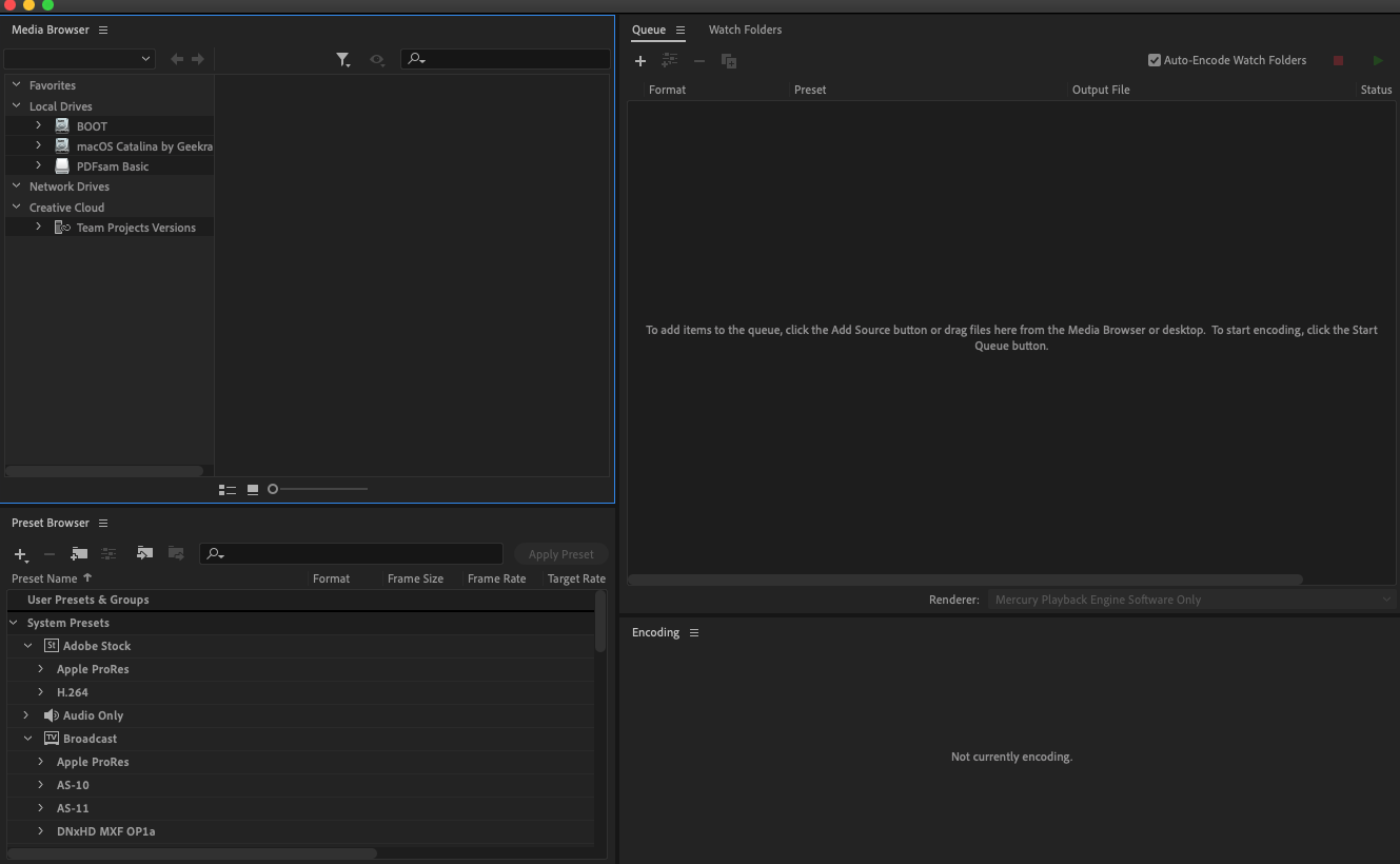Adobe Media Encoder 2020 14.2 : Main interface