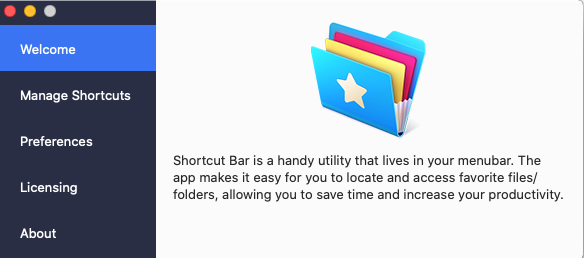 Shortcut Bar 1.1 : Welcome tab