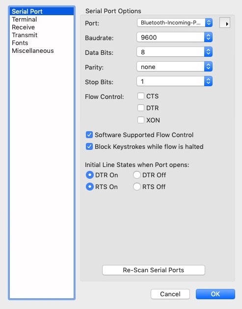 CoolTerm 1.7 : Serial Port Options