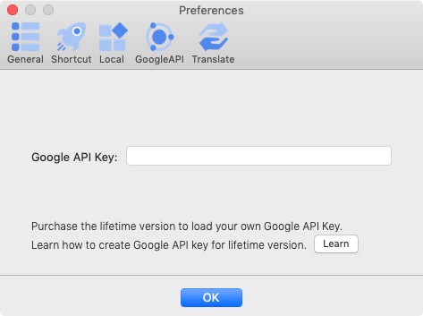 EasyScreenOCR 2.0 : Google API Preferences