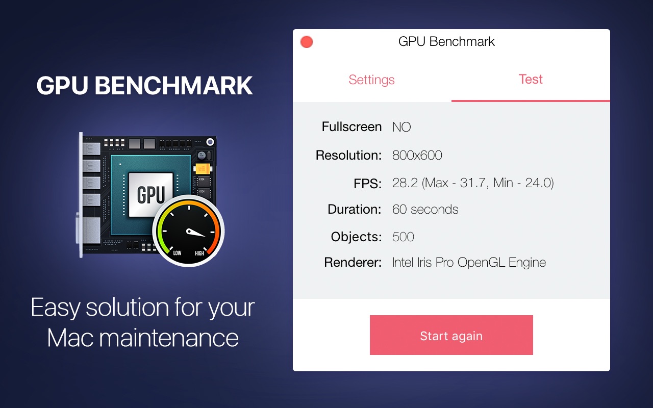 GPU Benchmark 1.2 : Main Window