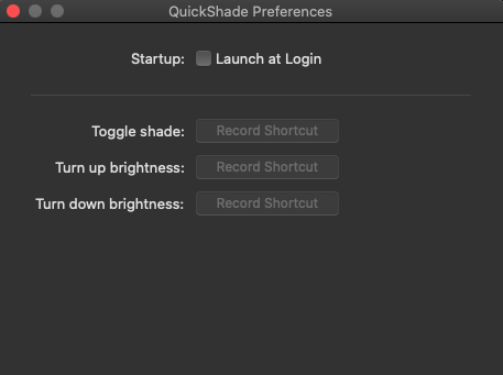QuickShade 2.0 : Preferences Screen
