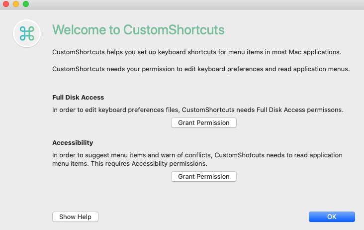 CustomShortcuts 1.0 : Welcome Screen