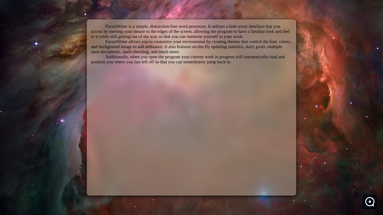 FocusWrite 1.7 : About text with space theme