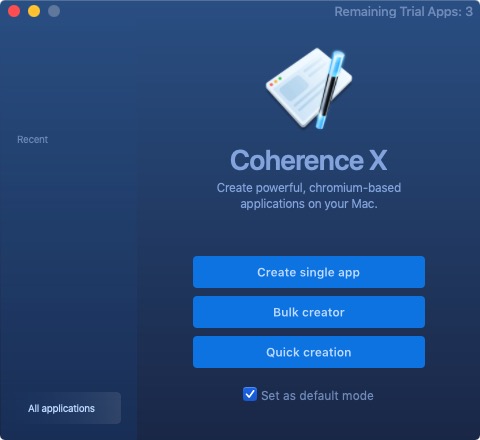 Coherence 3.1 : Select App Creation Mode