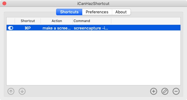 iCanHazShortcut 1.3 : Main Screen