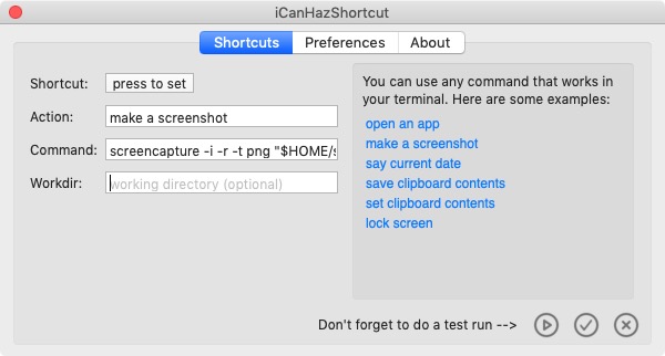 iCanHazShortcut 1.3 : Shortcuts