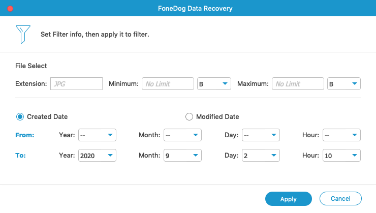 FoneDog Data Recovery 1.1 : Filter Options