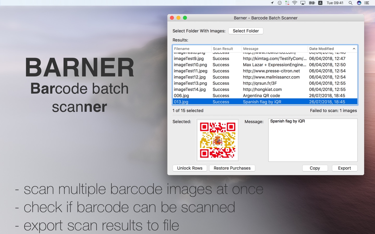 Barner - Barcode Batch Scanner 1.4 : Main Window