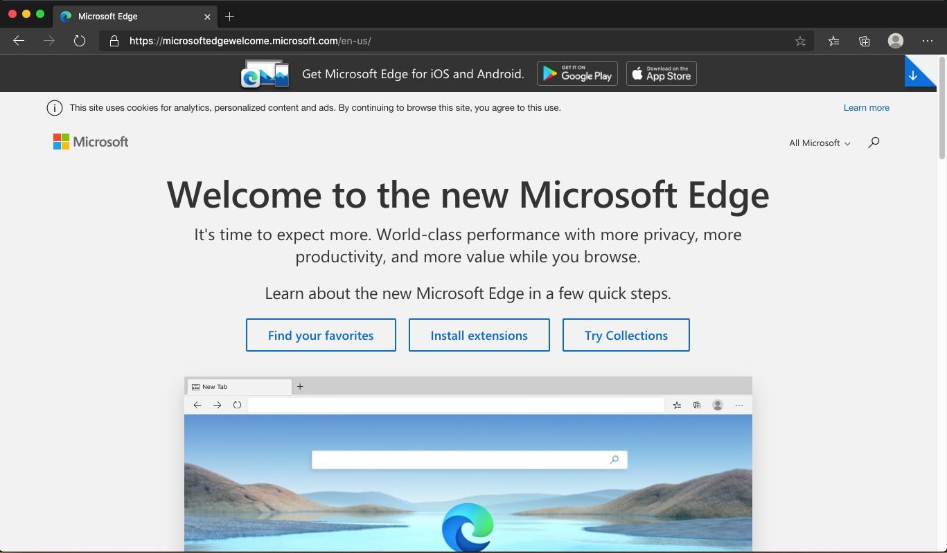 Microsoft Edge 85.0 : Main interface