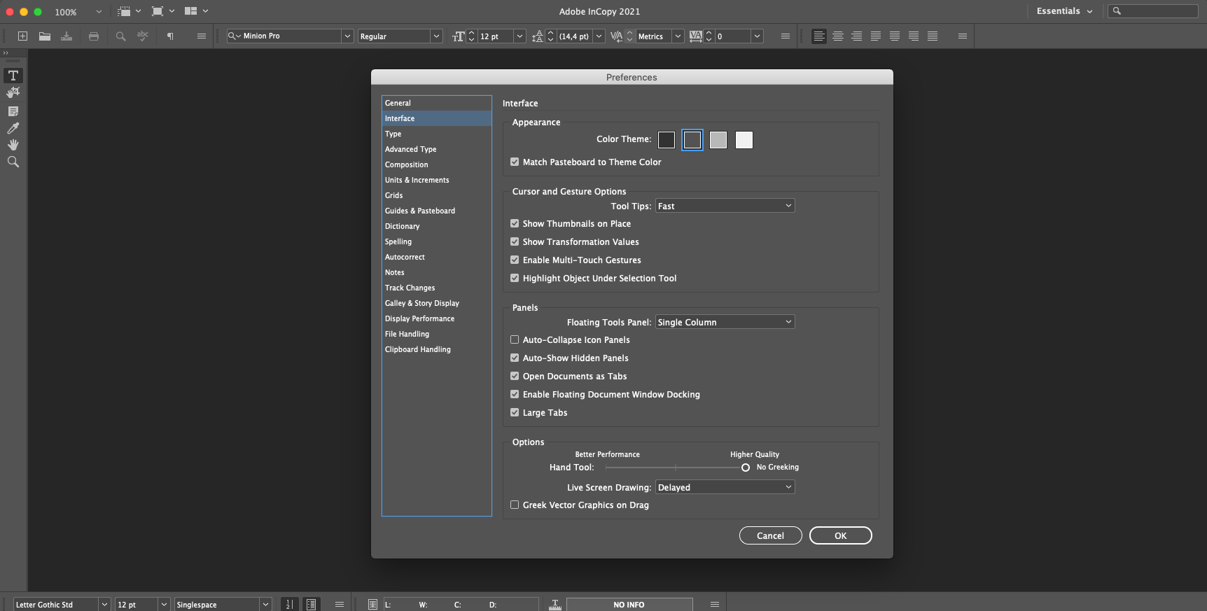 Adobe InCopy 2020 16.2 : Appearance tab