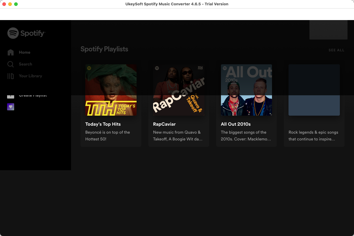 Ukeysoft Spotify Music Converter 4.6 : Main Window