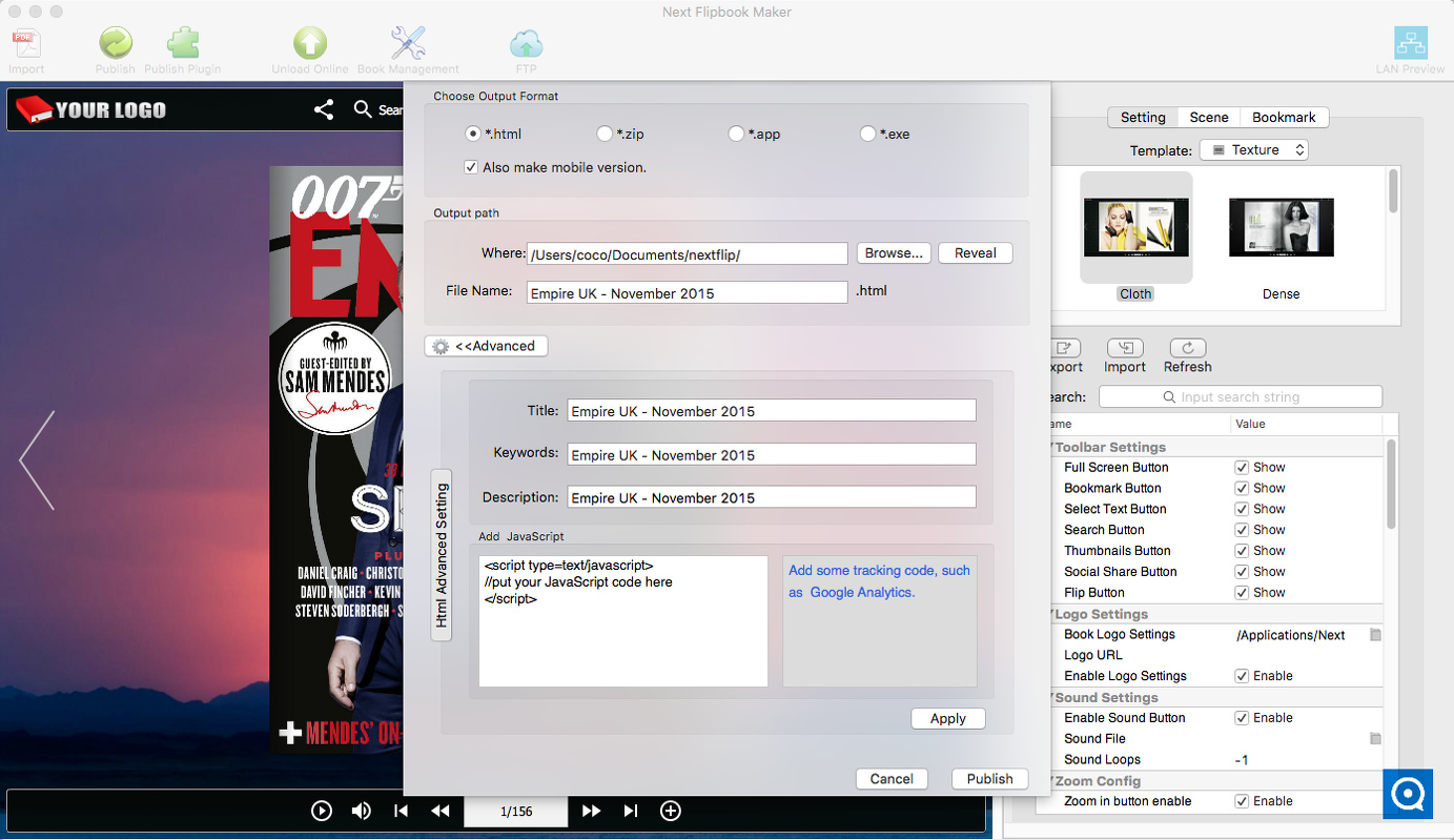 Next FlipBook Maker for Mac 2.7 : Main window