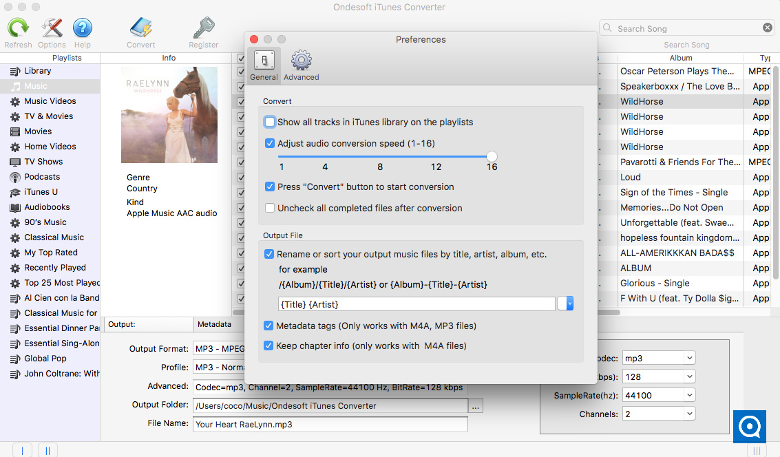 iTunes Converter Ondesoft 6.8 : iTunes converter settings