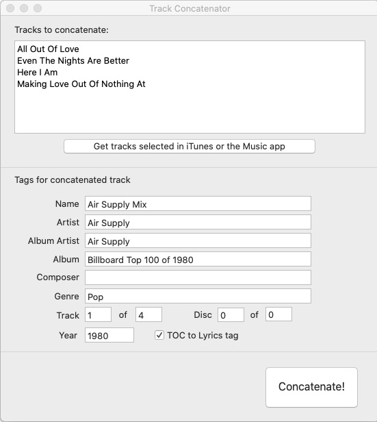 Track Concatenator 3.2 : Main Screen