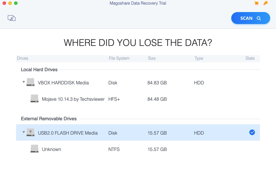 Magoshare Data Recovery 4.3 : Select Drive