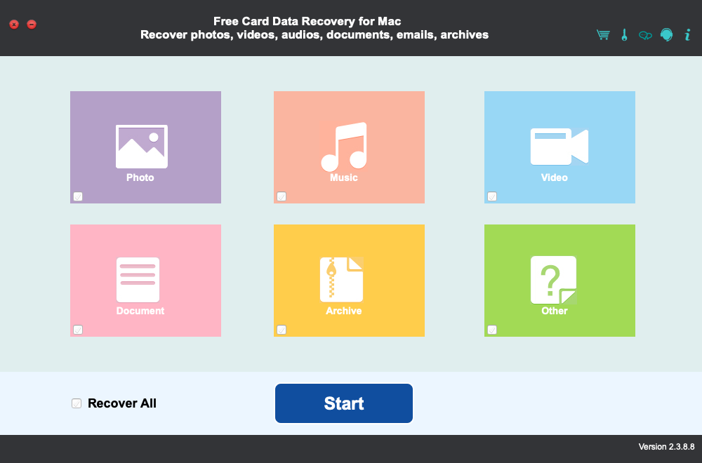 Free Card Data Recovery for Mac 2.3 : Main Window