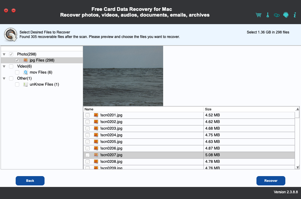 Free Card Data Recovery for Mac 2.3 : Find Files Window