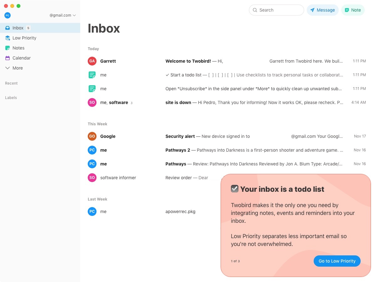 Twobird 1.0 : Inbox