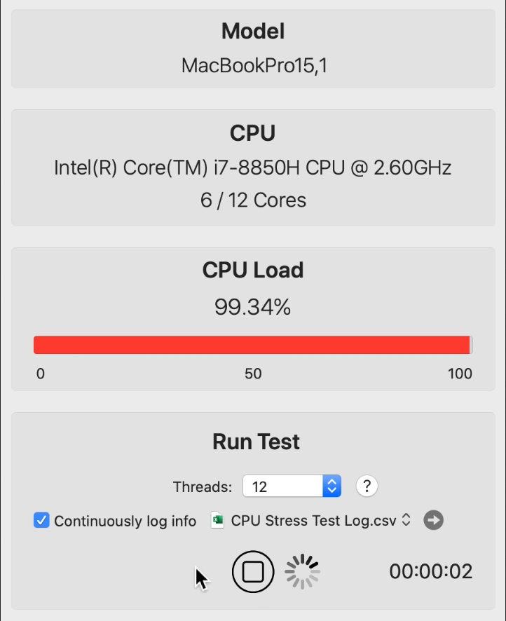 CPU Stress Test 1.0 : Main Window