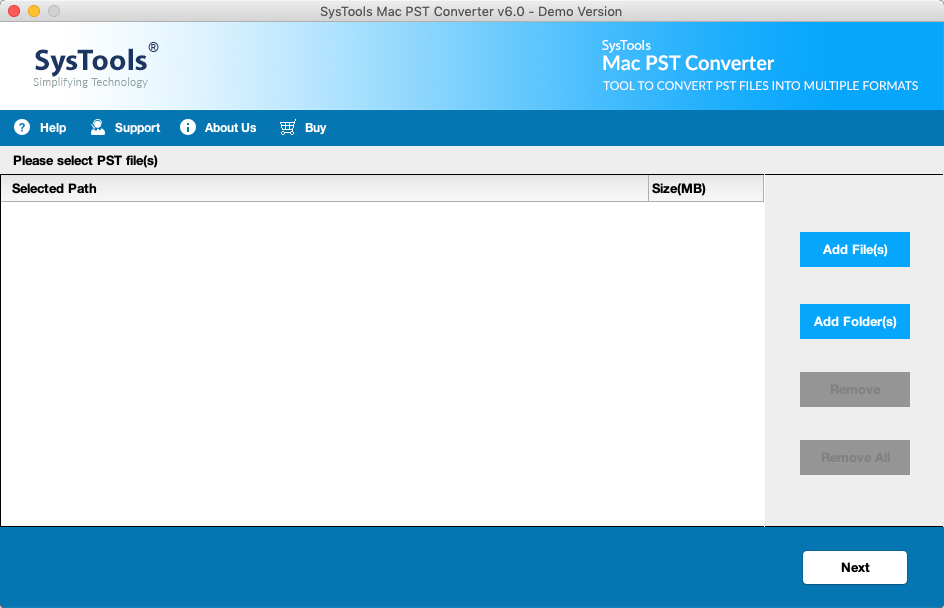 SysTools Mac PST Converter 6.0 : Main Window